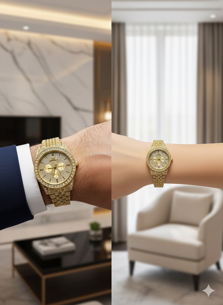 A luxurious gold couple watch set