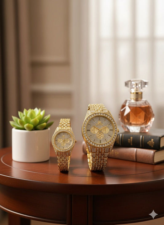 A luxurious gold couple watch set